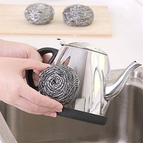 TopHomer 6 Pcs Stainless Steel Wire Balls Scrubbing Scouring Pad for Removing Heavy Dirty Home Cleaning Tools Easy to Clean