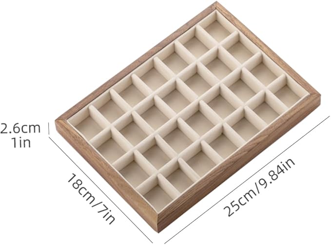 28-Grid Black Walnut Wooden Jewelry Tray with Velvet Lining, Premium Jewelry Display Tray for Earrings and Rings, Drawer Organizer Display Tray for Women's Jewelry Collection