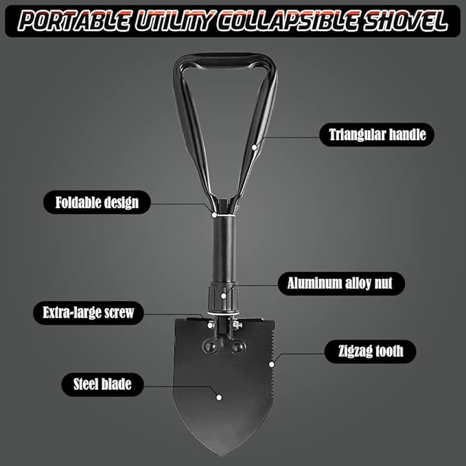 Digging Shovel - 24'' Lightweight Folding Shovel High Carbon Steel Portable Digging Trowels for Outdoor Camping Backpacking Hiking Car EmergencHome Garden (Black