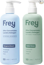 FREY Concentrated Liquid Laundry Detergent | Formulated for Sensitive Skin & HE Washers | Removes Stains Effectively | 50 Loads per Bottle (Cedar Grove & Bergamot Beach)