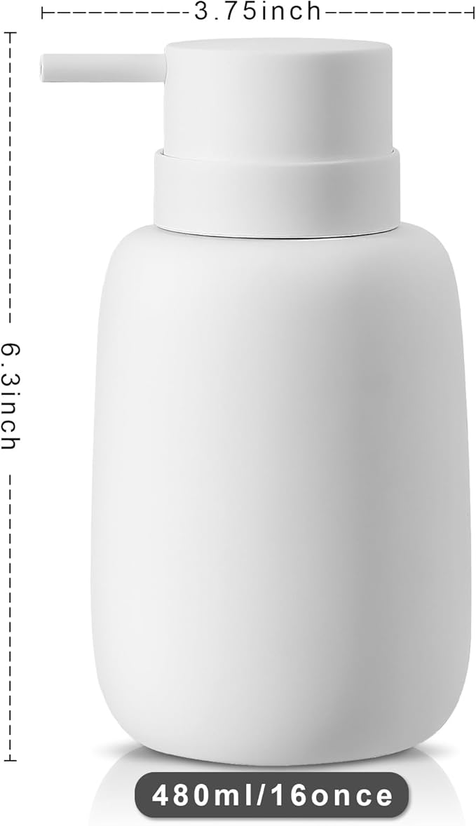 Matte White Soap Dispenser Bathroom,Ceramic Soap Dispenser Lotion Pump Dish Soap Dispenser for Kitchen,16oz Refillable Liquid Hand Wash Dispenser for Bathroom (Rubber Paint)