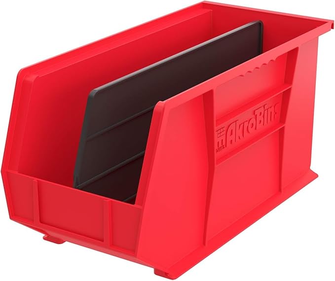 Akro-Mils 30265 AkroBins Plastic Storage Bins, Space-Saving Stackable Bins for Garage, Pantry, Craft Organization, 18-" x 8.25-" x 9-", Red, 6-Pack