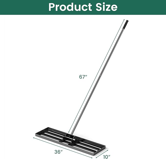 Goplus Lawn Leveling Rake, 36" x 10" Heavy Duty Level Lawn Tool w/ Ergonomic Handle for Soil, Effort-Saving Landscape Rake for Garden, Backyard, Golf Course, Farm, Pasture, Black