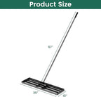 Goplus Lawn Leveling Rake, 36" x 10" Heavy Duty Level Lawn Tool w/ Ergonomic Handle for Soil, Effort-Saving Landscape Rake for Garden, Backyard, Golf Course, Farm, Pasture, Black