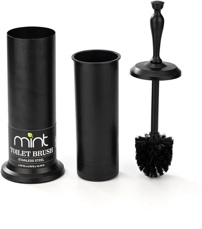 J&V TEXTILES Toilet Brush, Toilet Bowl Brush with Extra Long Handle Durable Bristles Toilet Scrubber and Covered Holder for Toilet Brush Set for Bathroom Cleaning (Matte Black)