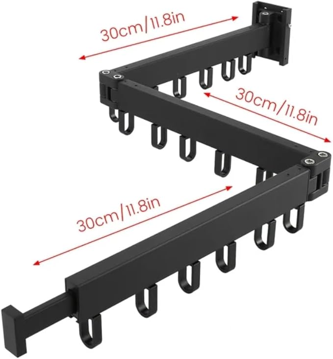 Clothes Drying Rack Wall Mounted Retractable, Aluminum Collapsible Laundry Organizer, Space-Saver Hanger Holds Quilts for Bedroom Bathroom Balcony (Black)