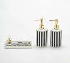 Luxury Black & White Ceramic Soap Dispenser Set with Gold Pump – 3-Piece Bathroom & Kitchen Accessories Set with Tray, Refillable Lotion & Dish Soap Pump Bottles, Elegant Modern Home Décor