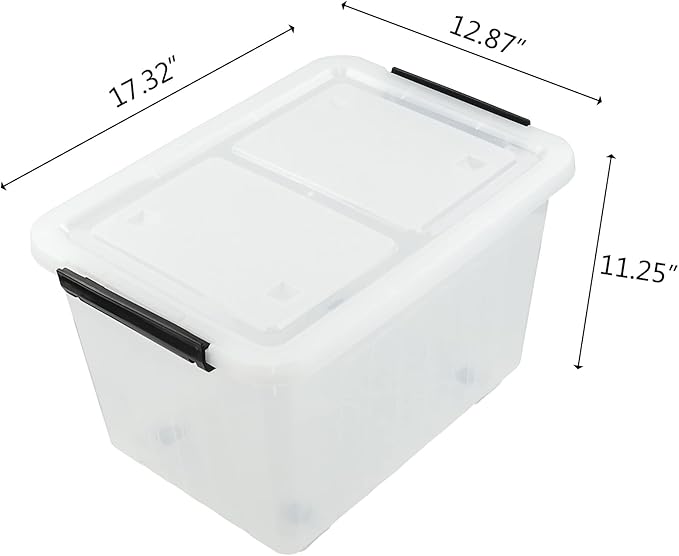 Bringer 4-Pack 30 L Clear Plastic Storage Box, Large Wheeled Storage Bin with lid