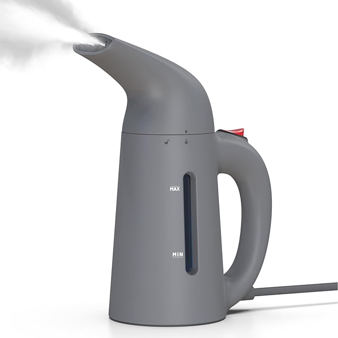 Steamer for Clothes, Handheld Garment Steamer, Portable Clothes Steamer Remove Wrinkle, 180ml Water Tank, 12 minutes Continuous Steam, 2.3 meter Cord, Ideal for ALL Fabrics, One button Design (Gray)