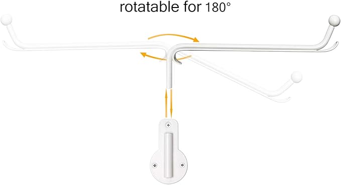 Mkono Wall Mounted Clothes Hanger with Swing Arm Holder Valet Hook Metal Hanging Laundry Drying Rack Space Saver for Closet Organizer, Laundry Room Organization Bathroom, Bedroom,2 Pcs, White