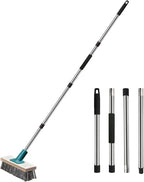 Push Broom Brush Stainless Steel Wire Scrub Brush with Long Handle for Moss, Tough Stains on Deck, Grout, Garage, Patio