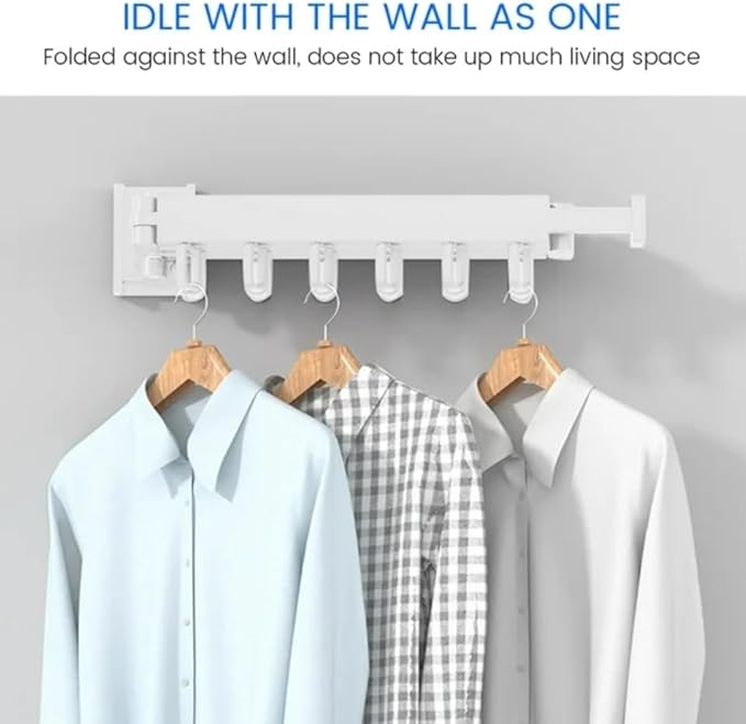 Clothes Drying Rack Wall Mounted Retractable, Aluminum Collapsible Laundry Organizer, Space-Saver Hanger Holds Quilts for Bedroom Bathroom Balcony (White)