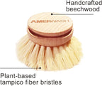 Classic Dish Brush Replacement Head 3 Packs, Natural Bristle Tampico Fiber for All Purpose Cleaning, Kitchen Scrubber