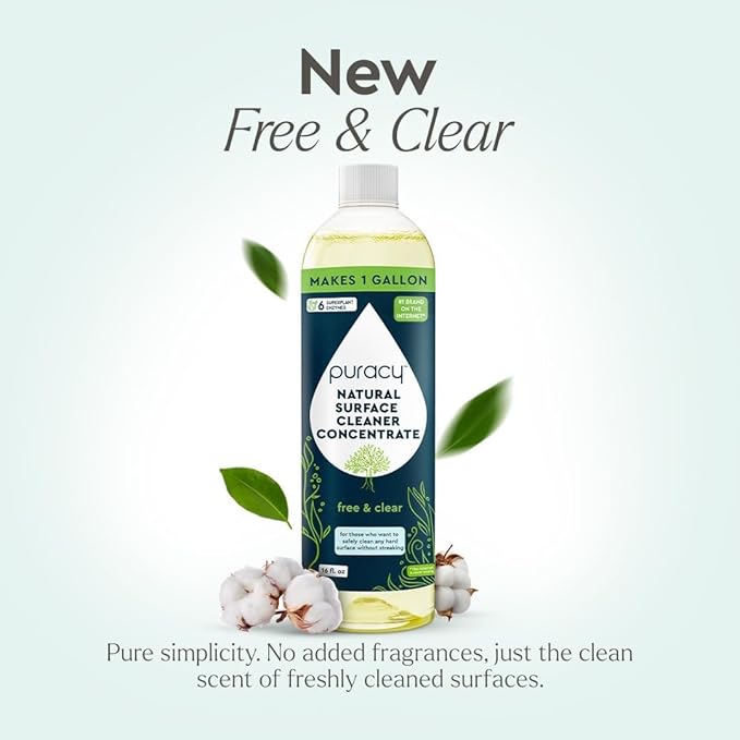 Puracy Multi-Surface Cleaner Concentrate - Plant-Powered Everyday Surface Cleaner - Natural All Purpose Cleaning Solution As Seen on TikTok (Free & Clear, 16 fl oz)