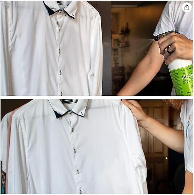 Cold Iron Wrinkle Release Spray for Clothes. 32 fl oz. Citrus Mint & Atlas Travel Size 3 fl oz Sea Breeze. Fast, Easy to Use Ironing Alternative. Spray, Smooth, Hang. Award Winning