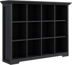Cube Storage Bookcase with Base - Wooden 3 Tiers Floor Standing Open Shelf Cabinet for Home and Office, 12-Cube Lattice Bookshelf, Black