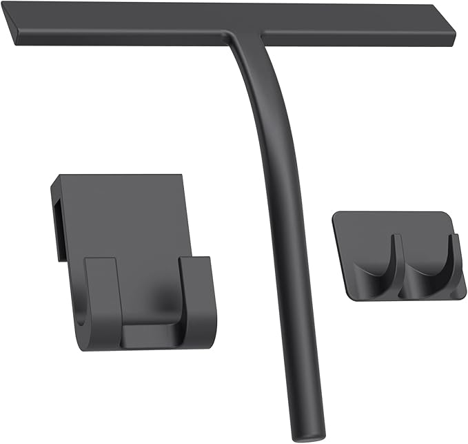 Squeegee, Matte Black 9 inch, Streak Free Cleaning, Shower Squeegee for Glass Doors, Bathroom, Shower Doors, Mirrors, Tiles and Car Windows,Silicone Squeegees,Shower Cleaner with 2 Hooks.