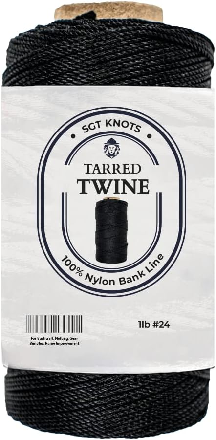 SGT KNOTS Tarred Twine - 100% Nylon Bank Line for Bushcraft, Netting, Gear Bundles, Construction, Lacing Twisted Cord, Weatherproof #24-1 lb