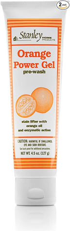 Stanley Home Products Orange Power Gel Pre Wash - Laundry Stain Remover - Spot Treat Tough Stains Works Immediately Cleans and Deodorizes Fabrics Ideal for Blood Oil Grease and More - 2 Pack