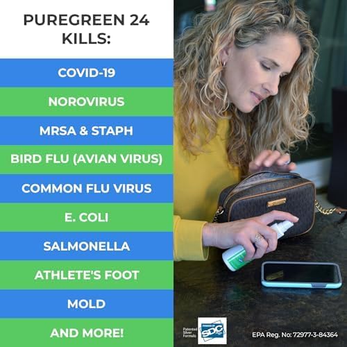 PureGreen24 Starter pack Safe & Effective Disinfectant Kills Deadly Germs including RSV COVID-19 Norovirus MRSA Staph flu Contains no toxic chemicals odorless (1 32 & 2 4oz sprays 3 XL MFC’s)