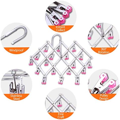 Drying Hanger,Hanging Drying Rack,Drip Hanger Stainless Steel with 18 Pegs for Laundry Underwear Socks Bra Panty,Quickly Remove Clothes from Hanger,Windproof,Folding Portable,Green