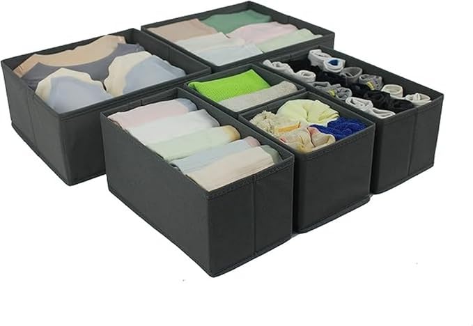 Amazon Basics Cloth Drawer Storage Organizer Boxes for Socks, Underwear and Baby Items, Set of 6, Gray (Pack of 10)