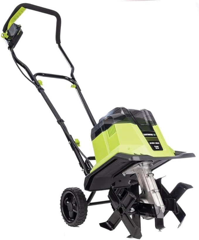Earthwise Power Tools by ALM TC722011 11-Inch 2x20-Volt Lithium-Ion Cordless Electric Garden Tiller Cultivator, 2x20 Volt 4Ah Battery and Charger Included, Green
