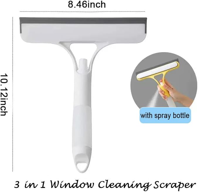 Shower Squeegee for Glass Doors 3 in 1 Spray Squeegee Window Squeegee Windshield Cleaner Tool Squeegee for Window Cleaning for Home Kitchen Car Windows (White)