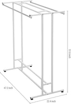 MyGift White Stainless Steel Freestanding Garment Rack, Heavy Duty Double Rod Clothes Rack Clothing Hanger Stand with Storage Display Shelf