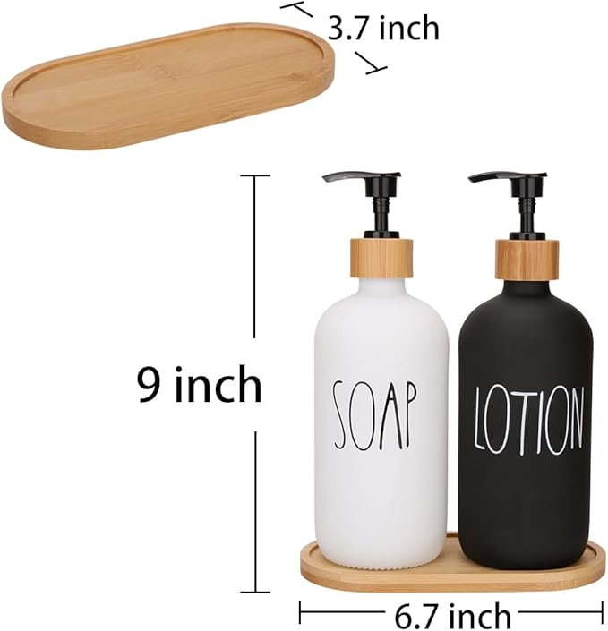 Soap Dispenser Bathroom Set, Hand Soap and Lotion Dispenser Set with Tray for Bathroom, Black and White Bathroom Decor Modern Farmhouse Decor Kitchen Art Dish Soap Holder (Black & White)