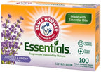 Arm & Hammer Essentials Fabric Softener Sheets, Lavender & Linen, Made with Essential Oils, Softens Clothes, Stops Static, 5.5x9 inches, 100 Count (Pack of 2)
