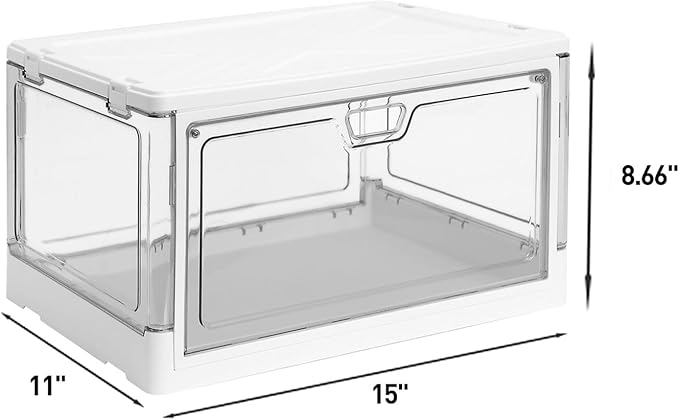 3-Pack Clear Stackable Storage Bins with Lids Magnetic Doors Open Front Foldable Folding Plastic Craft Containers Large Closet Organizers Box for Bedrooms Living Rooms Study Kids' Toys 24 QT