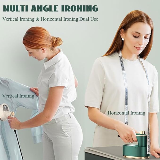 Portable Handheld Garment Iron, Rotary Garment Iron, Dry and Wet Electric Irons, 10S Fast Heating Travel Steamer for Clothes, Wrinkle Remover Steamer, Mini Steam Irons for Home Travel (Green)