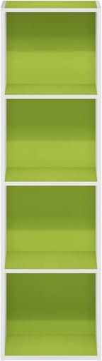 Furinno Luder Bookcase / Book / Storage, 4-Tier Cube, Green/White
