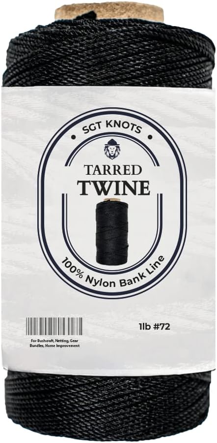 SGT KNOTS Tarred Twine - 100% Nylon Bank Line for Bushcraft, Netting, Gear Bundles, Construction, Lacing Twisted Cord, Weatherproof #72-1 lb