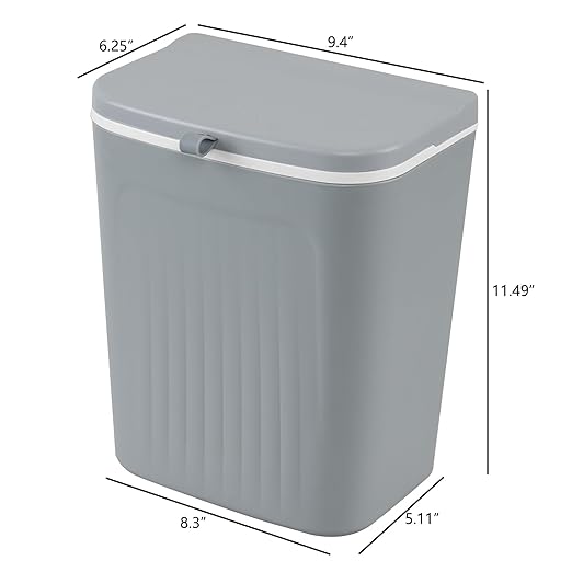 3.2 Gallon/12 L Kitchen Compost Bin for Counter Top/Under Sink, Hanging Small Trash Can with Lid for Cupboard/Bathroom/Bedroom/Office/Camping/RV, Odorless Food Waste Bin, Grey