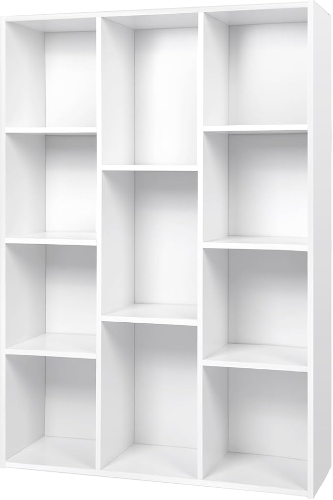 Whitmor 11 Cube Storage Organizer, 4 Tier Stackable Bookcase, Open Storage Display Bookshelf, Storage Cabinet for Living Room, Bedroom, Home, Office, 29.1" L x 9.4" W x 41.7" H, White