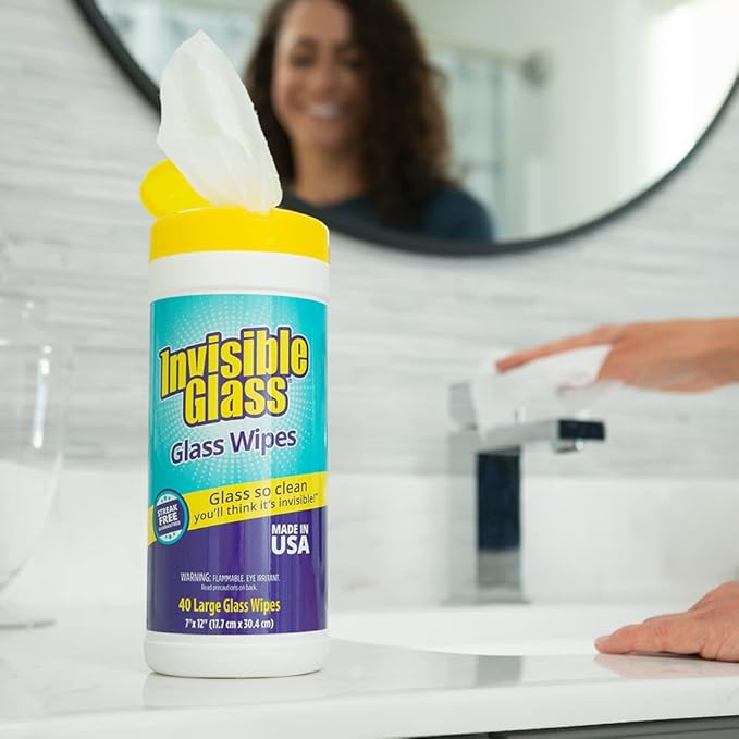 Invisible Glass 90160-6PK Glass Cleaning Wipes Perfect for Cleaning Mirrors, Windows, and Windshields at Home, in Your Car, or at the Office, Streak-Free, Tint-Safe, Lint-Free, 40 Wipes, Pack of 6