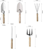 Garden Tool Set, 5 Piece Stainless Steel Gardening Tools with Wooden Handles Hand Tools with Transplanting Hand Shovel, Rake and Root Picker Ideal for Digging and Planting.
