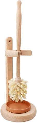 Toilet Bowl Cleaner Brush with Holder, 14 Inch Extra Long German Beechwood Handle, Strong Hemp Bristles, Ceramic Drip Tray, Biodegradable