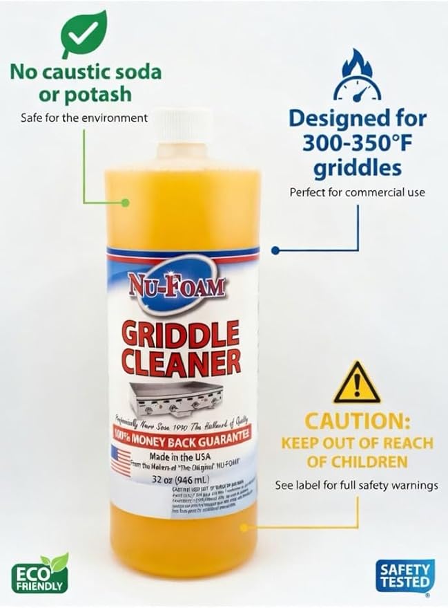 Nu-Foam Griddle Cleaner, Professional Flat Top Cleaning Liquid, 32 oz, for Commercial Griddles (2)