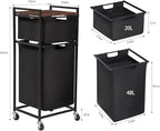 LUCKUP Laundry Hamper with Shelf, Laundry Sorter 2 Section with Removable Bags, Laundry Basket Cart with Table Wheels Laundry Room Storage and Organization, Dirty Clothes Hamper for Small Space
