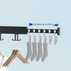 Clothes Drying Rack Wall Mounted Retractable, Aluminum Collapsible Laundry Organizer, Space-Saver Hanger Holds Quilts for Bedroom Bathroom Balcony (Black)