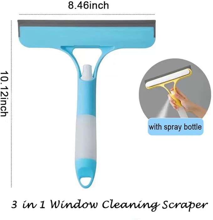 Shower Squeegee for Glass Doors 3 in 1 Spray Squeegee Window Squeegee Windshield Cleaner Tool Squeegee for Window Cleaning for Home Kitchen Car Windows(Blue)