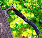 SHINY CRAFTS-Axes Handmade Viking Axe Hatchet Norse Battle Axe-Valhalla Runic Axe, Carbon Steel Viking Axe Head, Engraved Handle, Wolf Camp Axe, Genuine Leather Sheath & Wrap (VBA 06)