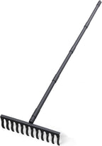 Bow Rake for Soil Leveling 60 Inch Heavy Duty Garden Tool with 12 Tines Adjustable Long Handle Thatch Rake for Gardening Loosening Soil Leveling Mulch Gathering Leaves, Black