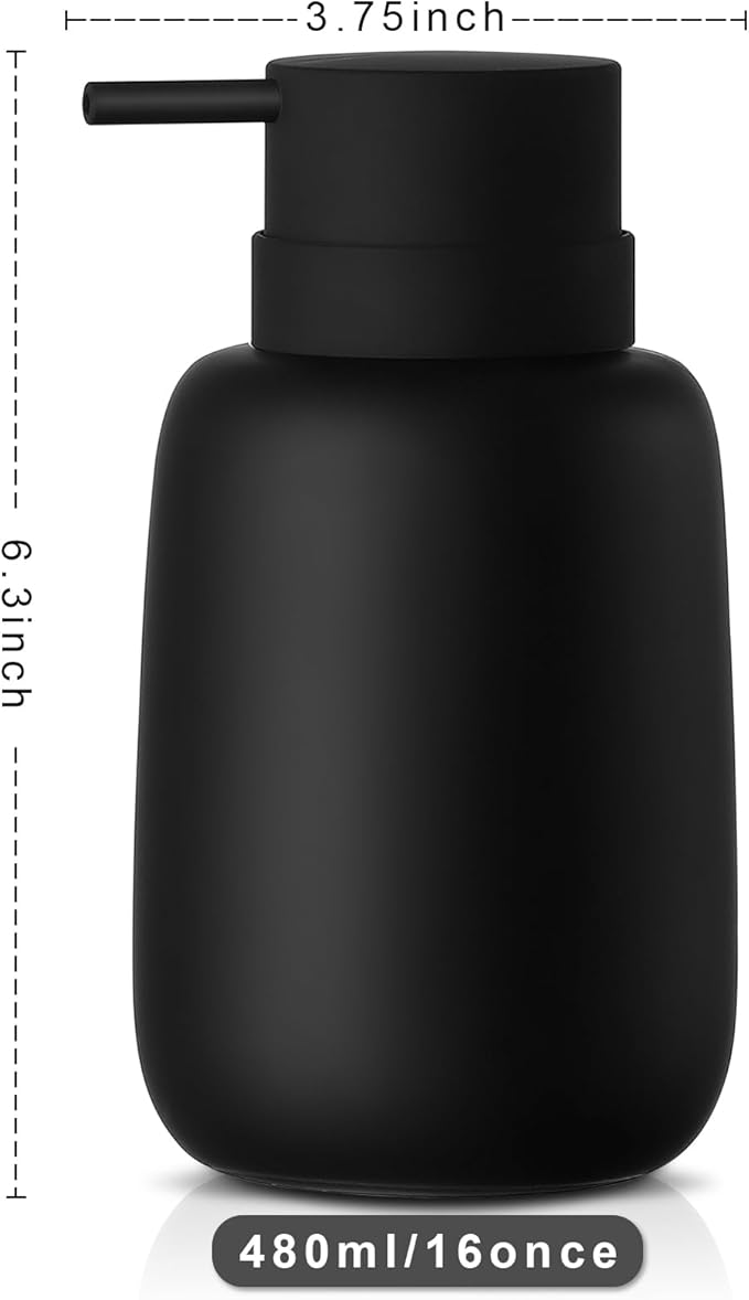 Matte Black Soap Dispenser Bathroom,Ceramic Soap Dispenser Lotion Pump Dish Soap Dispenser for Kitchen,16oz Refillable Liquid Hand Wash Dispenser for Bathroom (Rubber Paint)