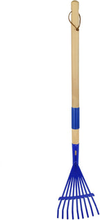 Kids Leaf Rake-Small Wooden Handle Leaf Rake with Metal Tines, 27inches /69cm Length, for Kids Enjoy Garden Cleaning Activities (Blue)