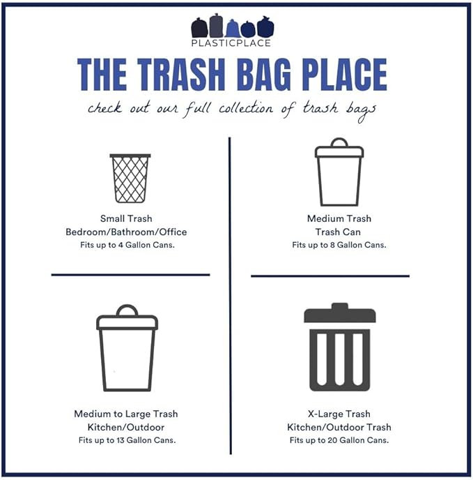 Plasticplace 33 Gallon Trash Bags │ 11 Microns │ Clear High Density Garbage Can Liners │ 33” X 40” (500Count)