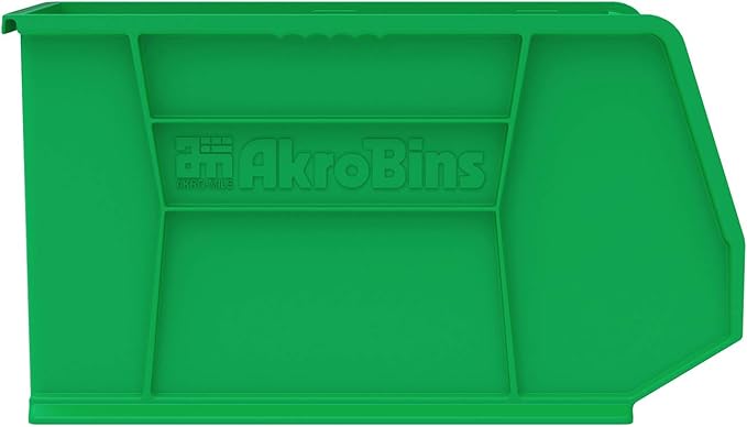 Akro-Mils 30265 AkroBins Plastic Storage Bins, Space-Saving Stackable Bins for Garage, Pantry, Craft Organization, 18-Inch x 8.25-Inch x 9-Inch, Green, 6-Pack